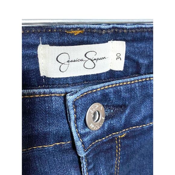 Jessica Simpson Jeans 30 Arrow Straight Ankle Distressed Rips Raw Hem Dark Wash - Picture 7 of 9